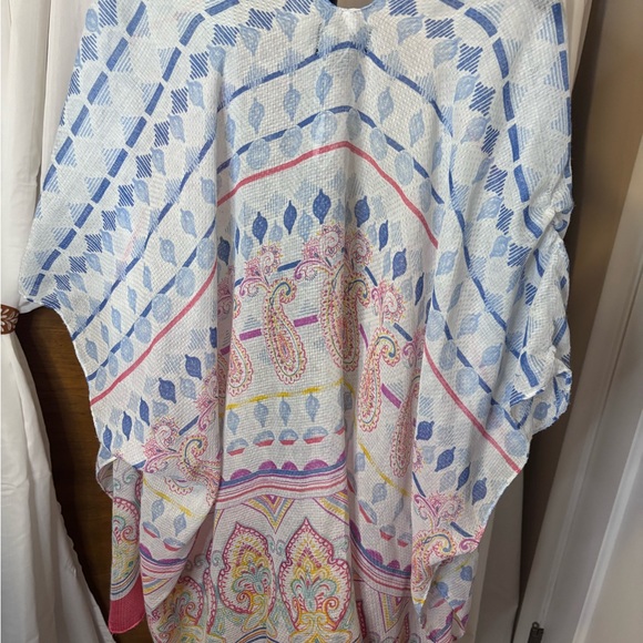 Lightweight Paisley Kimono Cardigan - Pink, Blue, White - Picture 7 of 7